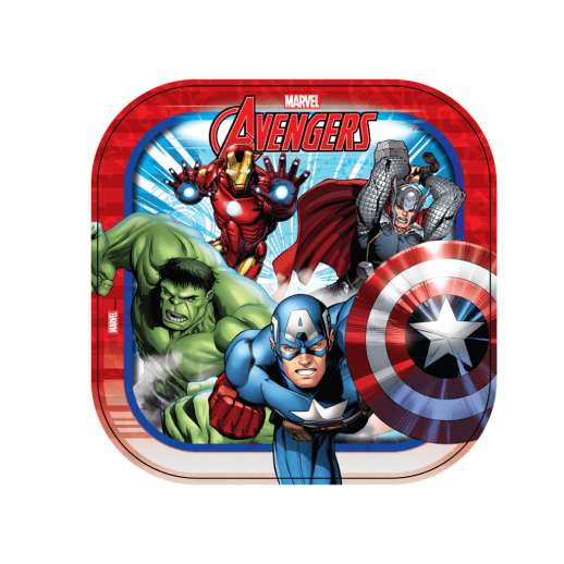 Plato Cuadrado 9"   Avengers  6 Pza.