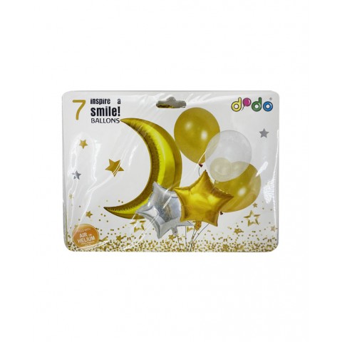 Set  Globo  Luna  Dorado  7 Pza