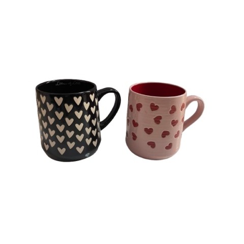 Taza Jumbo Rosa Y Negra Con Corazones 