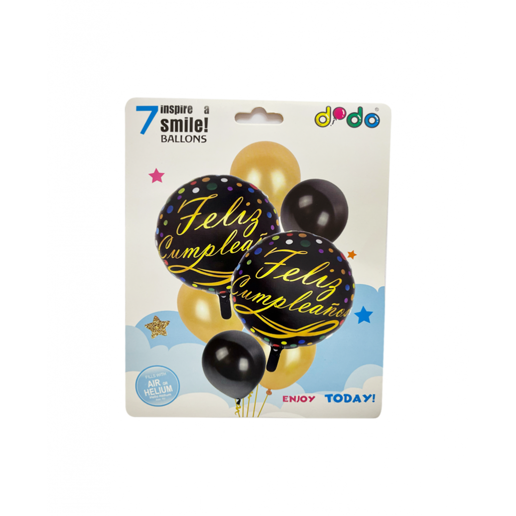 Set Globo Feliz Cumpleañosdorado Con Negro 1467