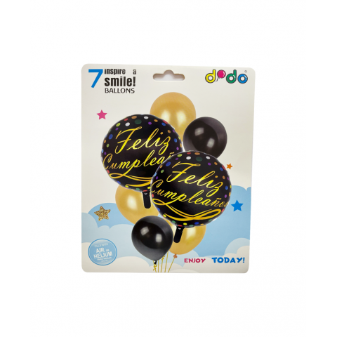 Set Globo "Feliz Cumpleaños"Dorado Con Negro