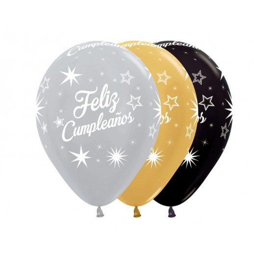 Vejiga Metalizada Infinity "Feliz Cumpleaños" Combinada D-P # 12 12 Pza