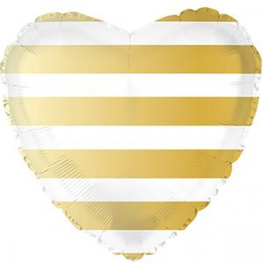 Globo Metálico Corazón Blanco Dorado Rayado 18"