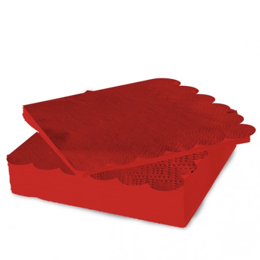 Servilletas 25X25 Roja  Con Borde Fino 12Pza