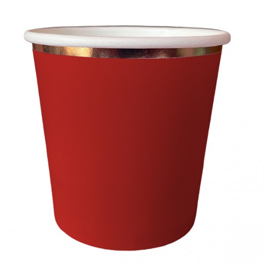 Vaso Rojo Orilla Dorada  9 Oz 6 Pza