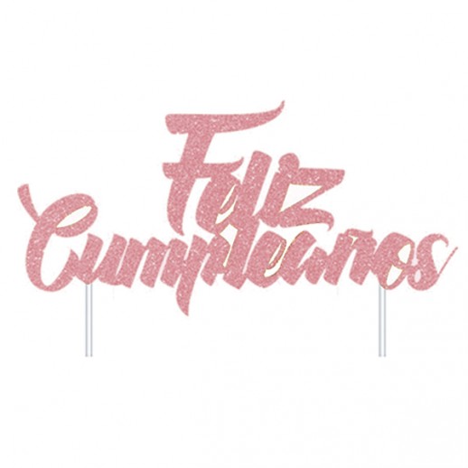 Cake Topper Feliz Cumpleños 17.7X15.2Cms.  Rose  Gold