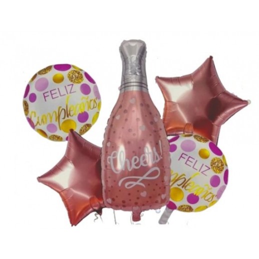 Set Globo Botella "Cheers" 5Pza