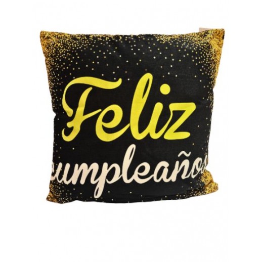 Cojín Feliz Cumpleaños Diseño Negro Con Dorado 41X41CM