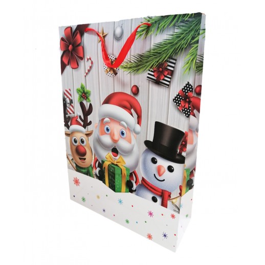 Bolsa Navideña Jumbo Blanco Con Gris "Santa"