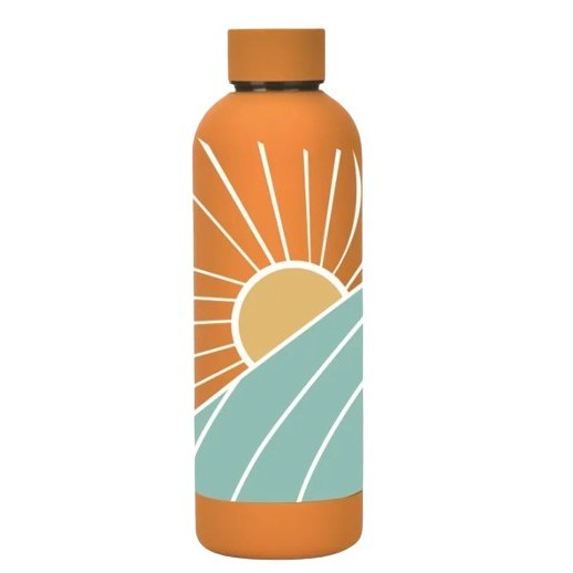 Termo Acero Inoxidable Color Naranja Con Diseño "Sol" 500Ml