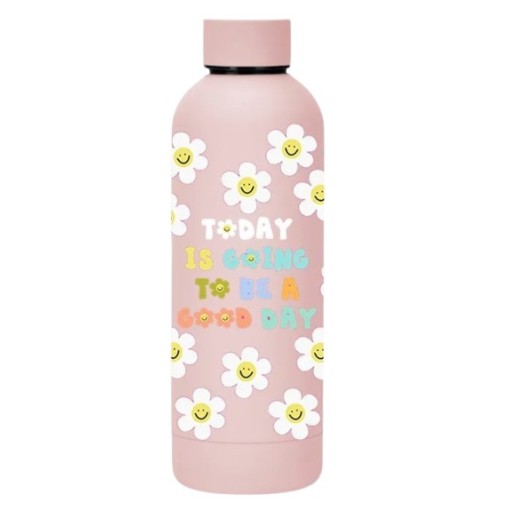 Termo Acero Inoxidable, Color Rosa Con Diseño Floral 500Ml